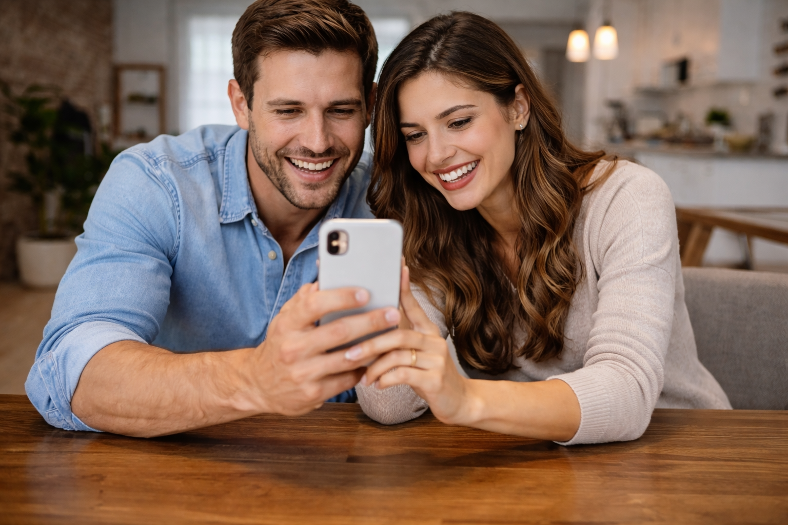 Pareja feliz usando MiBodaFacil