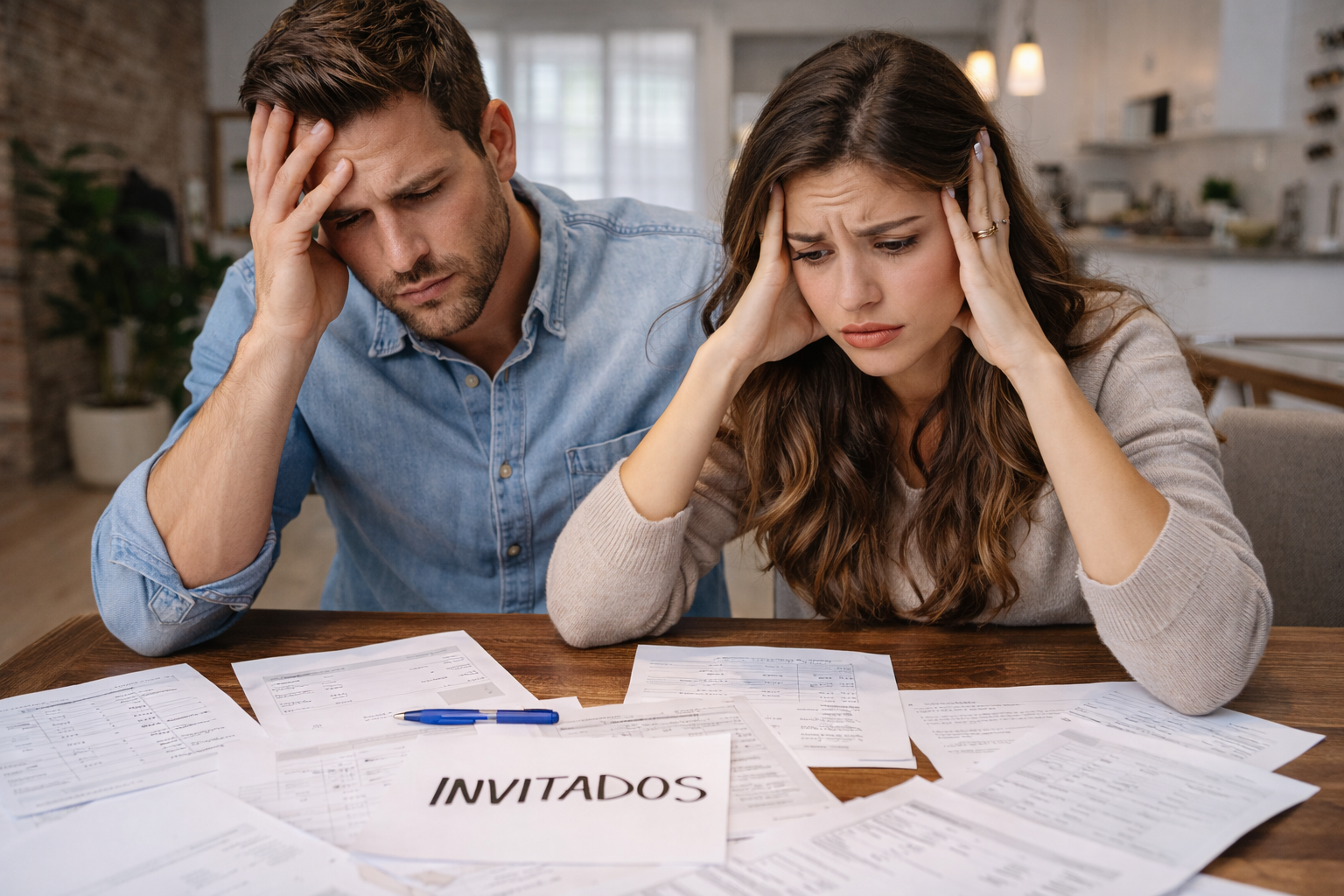 Pareja estresada organizando boda